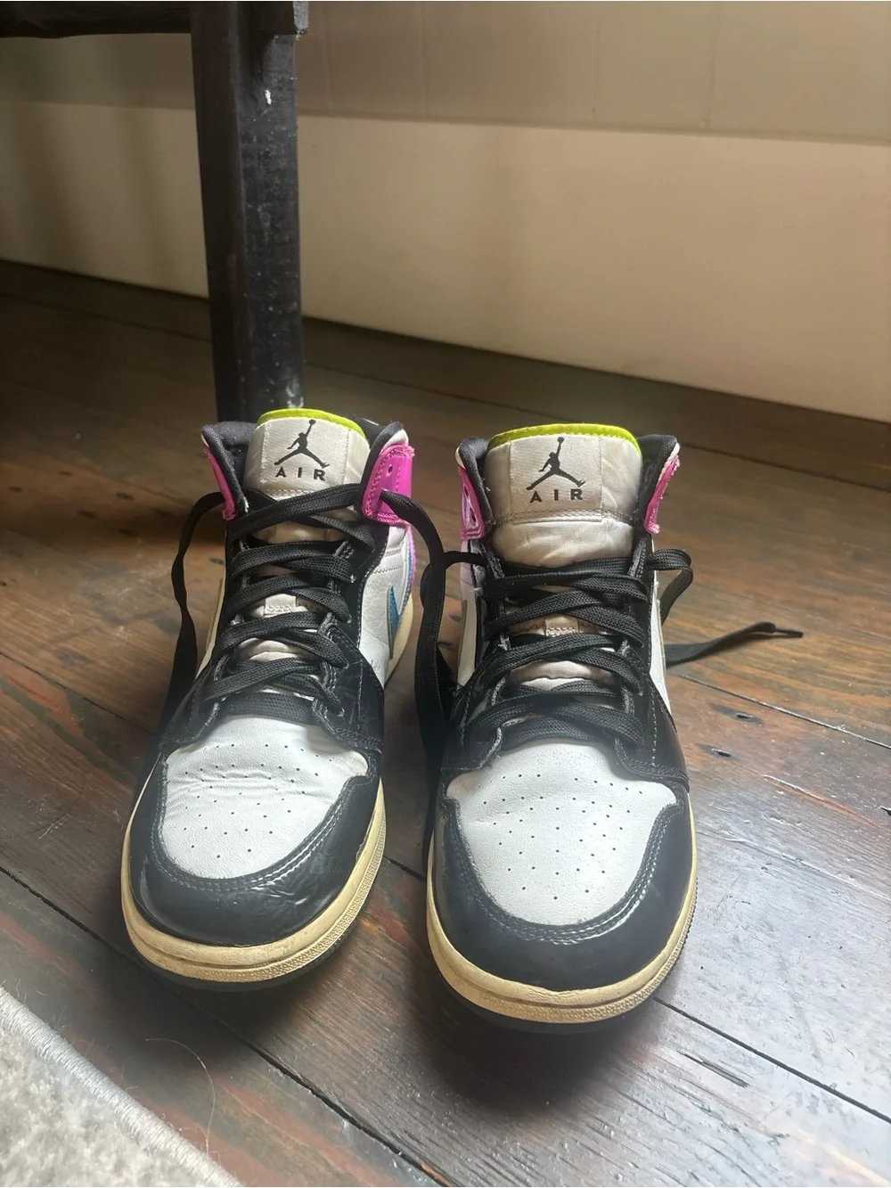 Jordan Women's High Top Sneakers in Pink, Blue, Lime, Black, White
